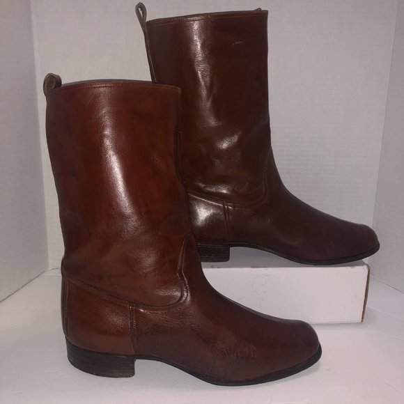 Handmade Men's Brown Leather Boots Size 6 low Round Toe heel - Picture 6 of 12